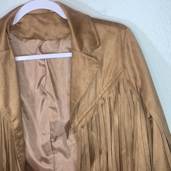 Brown Fringe Faux Suede Leather Cowboy Style Long Sleeve Coat - Picture 11 of 14
